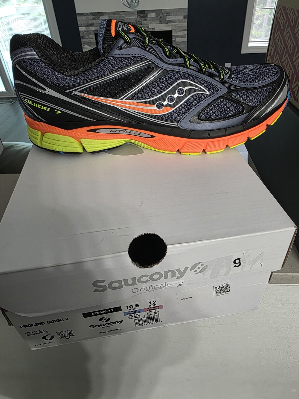 Saucony Running Shoe - Black with Orange & Neon Yellow.
